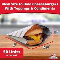 Retro Restaurant Grade Greaseproof Burger Wrappers 50Pk Heat Proof Pro Quality Bulk Cheeseburger Bags Are Bpa Free Large A