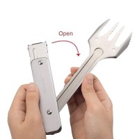 Roxon 4 In 1 Mini Folding Bbq Barbecue Combo Tool Set With Spatula Fork Tongs And Bottle Opener For Hiking Camping Grey