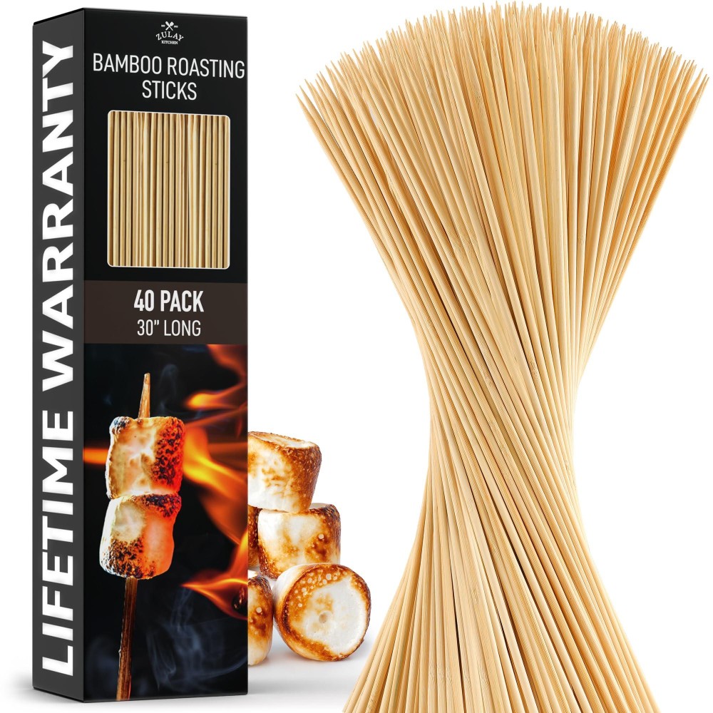 Zulay Kitchen Authentic Bamboo Marshmallow Smores Sticks 40 Extra Long 30 Roasting Sticks 5Mm Heavyduty Bamboo Skewers