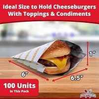 Retro Restaurant Grade Greaseproof Burger Wrappers 100 Pk Heat Proof Pro Quality Bulk Cheeseburger Bags Are Bpa Free Large