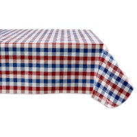 Jm Red White And Blue Check Vinyl Tablecloth 60X84