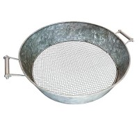 Benjara Bm195216 4 X 19 X 15.75 In. Round Galvanized Steel Compost Sifter With Wire Mesh Design Base Antique Silver