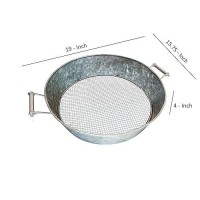 Benjara Bm195216 4 X 19 X 15.75 In. Round Galvanized Steel Compost Sifter With Wire Mesh Design Base Antique Silver