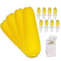 Recoil Corn Cob Holders Skewers Bbq Twin Prong Holders Corn Dishes And Butter Spreader Set Kits Includes 8 Corn Cob Holders 4