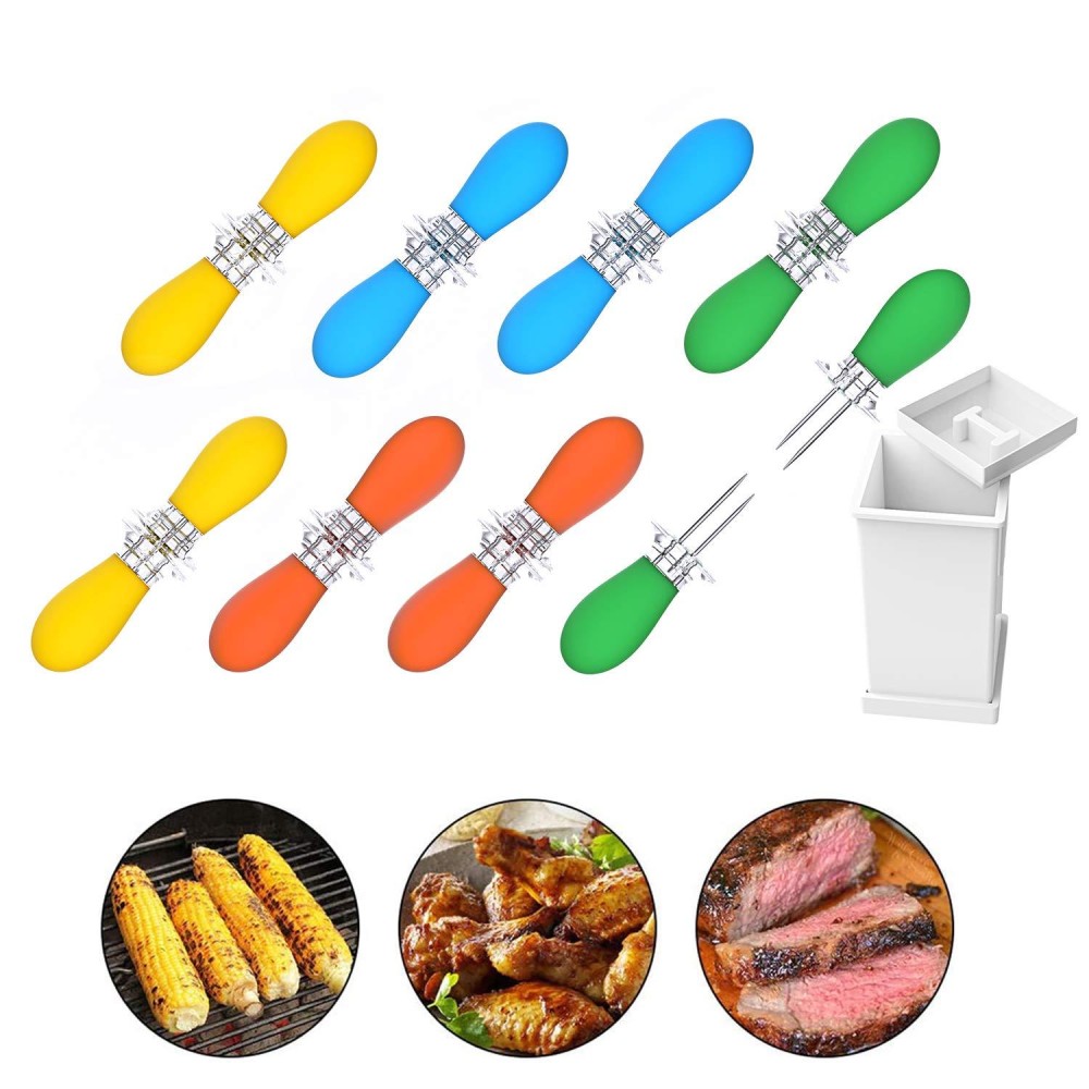 Unves Corn Holders 16Pcs 8 Pairs Stainless Steel Corn On The Cob With Butter Spreader Corn Skewers For Bbq Twin Prong Sweetcor