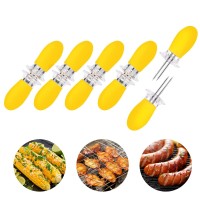 10Pcs5 Pairs Yellow Corn Cob Holders Stainless Steel Fork Skewers For Corn On The Cob Bbq Tools