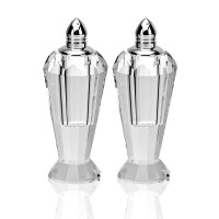 HomeRoots Mouth Blown crystal Silver Pair of Salt & Pepper Shakers