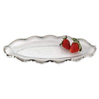 HomeRoots glass 14 Mouth Blown Wavy Edge Silver Platter