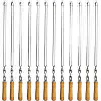 Amestar 12 Pack Kabob Skewers Bbq Barbecue Skewers Stainless Steel Sticks 22 Inch Heavy Duty Large Wide Reusable With Nonslip Wo