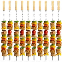 Amestar 12 Pack Kabob Skewers Bbq Barbecue Skewers Stainless Steel Sticks 22 Inch Heavy Duty Large Wide Reusable With Nonslip Wo