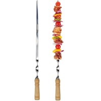 Amestar 12 Pack Kabob Skewers Bbq Barbecue Skewers Stainless Steel Sticks 22 Inch Heavy Duty Large Wide Reusable With Nonslip Wo