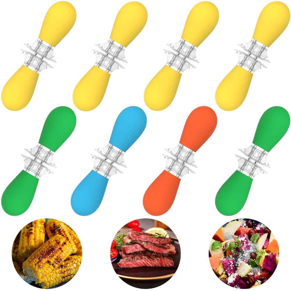 Corn Holders 16Pcs8 Pairs Stainless Steel Corn On The Cob Sweetcorn Corn Skewers Interlocking Double Fork For Bbq Camping Out