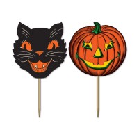 Beistle Vintage Pumpkin And Black Cat Halloween Picks 50 Pcs