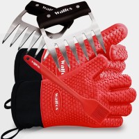 Walfos Silicone Grill And Cooking Gloves Plus Pork Shredder Claws Plus Silicone Basting Brush Heat Resistant And Nonslip Saf