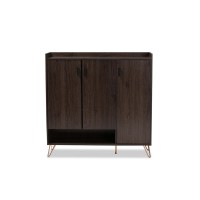 Baxton Studio Baldor Modern and Contemporary Dark Brown Finished Wood 3Door Shoe Cabinet