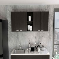 Tuhome Portofino 150 Wall Cabinet Double Twodoor Cabinet Racks Two External Shelves Two Internal Shelves Black For Kitch