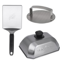 Blackstone 5462 Hamburger Kit 3 Piece Metal Flipper Spatula Turner Basting Cover Hamburger Press Patty Stainless Steel Bu