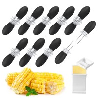 Augsun 18Pcs9Pairs Black Corn Holders Stainless Steel Corn Cob Holders Corn On The Cob Bbq Fork Skewers With Butter Spreader F