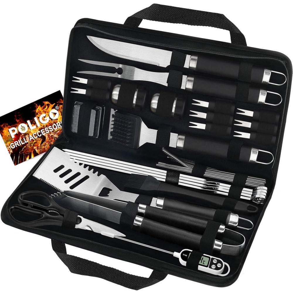 Poligo 29 Pcs Bbq Grill Accessories Stainless Steel Bbq Tools Grilling Tools Set With Storage Bag For Christmas Dads Birthday Pr