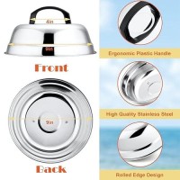 9In Cheese Melting Dome Hasteel 2Pcs Stainless Steel Round Basting Cover Lightweight Steam Cover Lid With Plastic Handle Dura