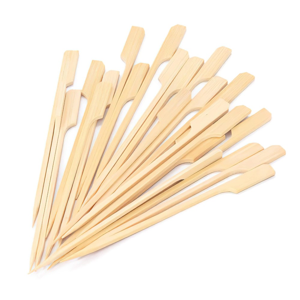 6 Inch Bamboo Skewers 100Pcs Food Appetizer Toothpicks Wide Flat Paddle Bamboo Wood Picks For Cocktail Marshmallow Fruit Gril