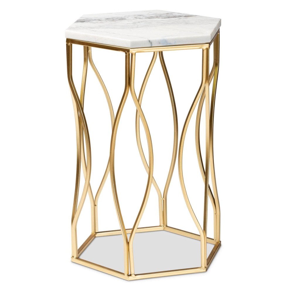 Baxton Studio Kalena Gold Metal End Table with Marble Tabletop