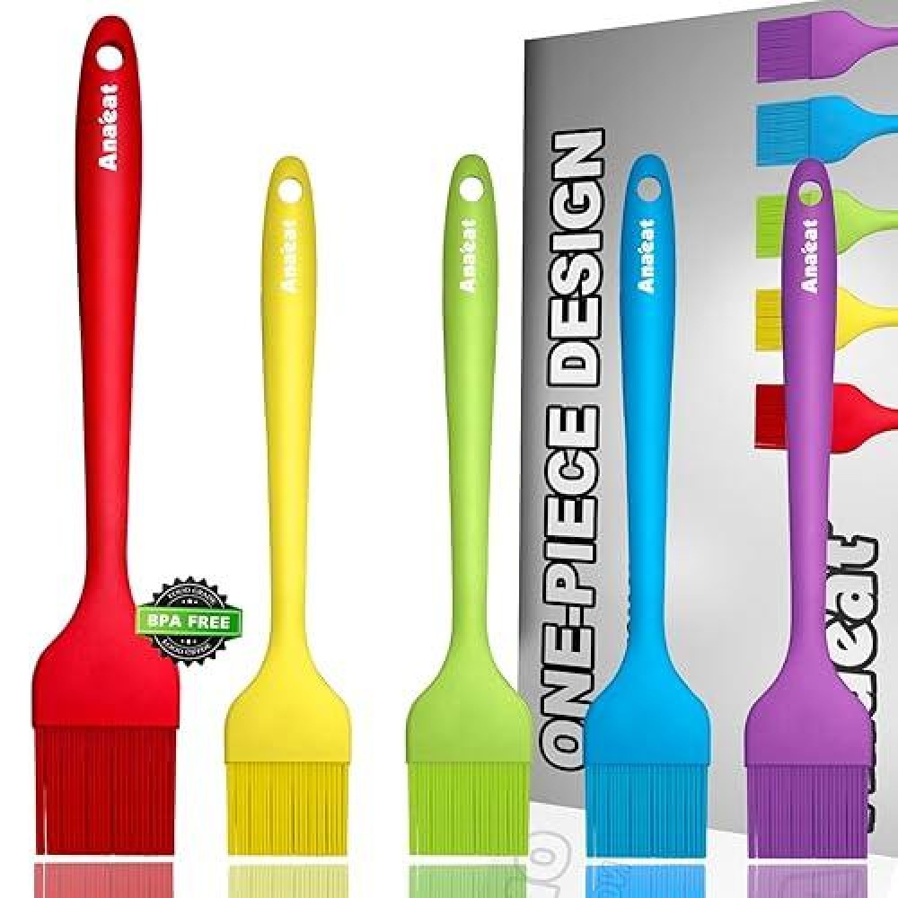 Anaeat High Heat Resistant Silicone Basting Pastry Brush Set Of 5 Hygienic One Piece Design Spread Oil Butter For Bbq Grill Bar