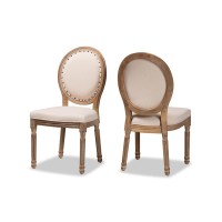 Baxton Studio Louis Beige And Brown Finished Wood 2-Piece Dining Chair Set