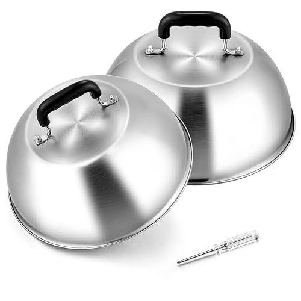 Cheese Melting Dome Set Of 2(12 Inch)  Joyfair Large Stainless Steel Basting Cover For Griddle  Flat Top Grill Tools For Outdoor Bbq Grilling Teppanyaki Cooking Steaming  Heavy Duty & Dishwasher Safe