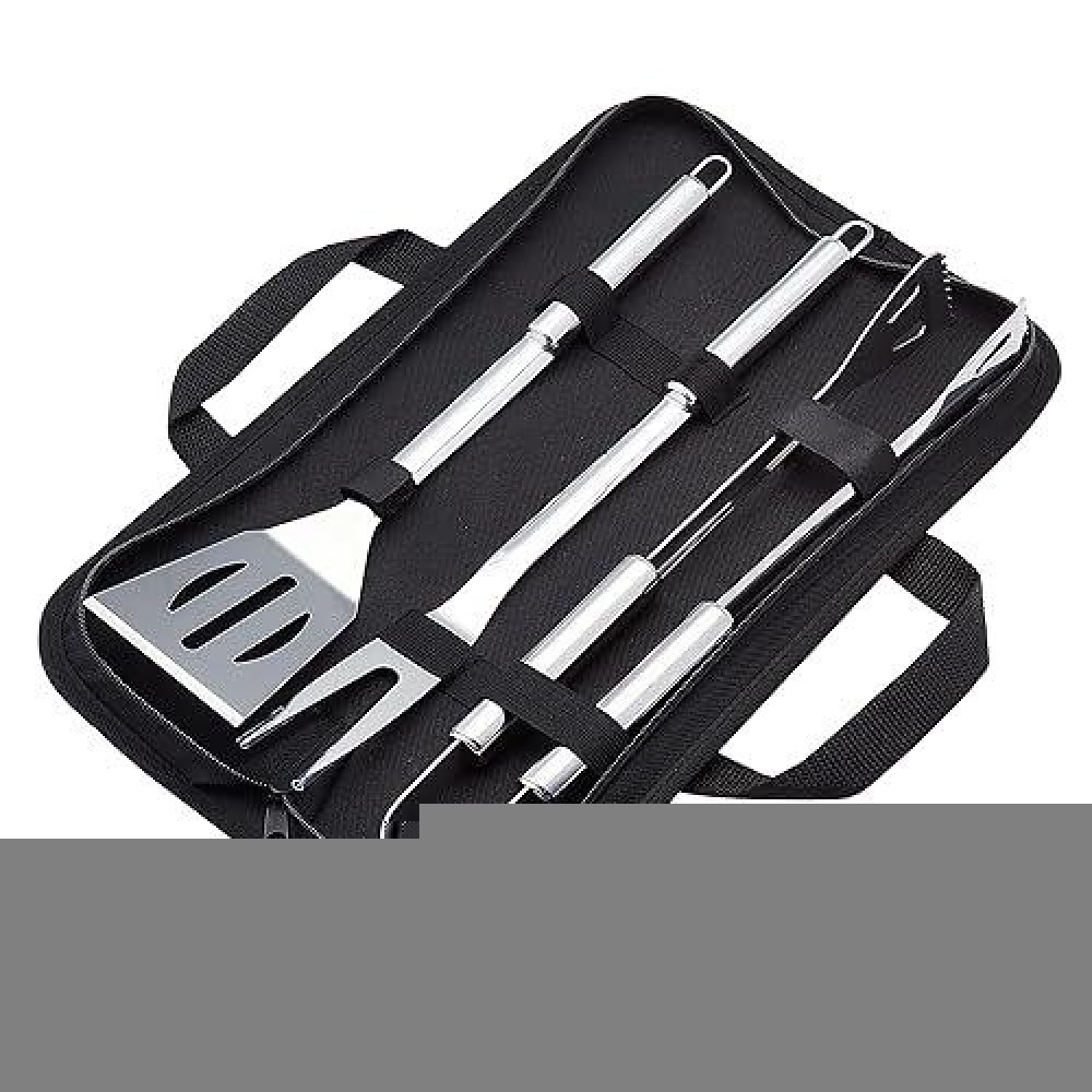 Amazon Basics 4-Piece Stainless Steel Barbeque Grilling Tool Set With Carry Bag