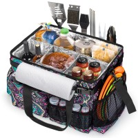 Hodrant Large Grill Utensil Caddy With Paper Towel Holder Collapsible Picnic Bag Organizer For Bbq Supplies Tailgating Accesso