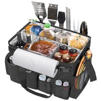 Hodrant Large Grill Utensil Caddy With Paper Towel Holder  Outdoor Picnic Bag Organizer For Bbq Supplies Tool  Tailgating Accessory Basket Camping Gear Must Haves For Cook Essentials  Black  Bag Only