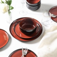 LeRatio Ceramic Dinnerware Sets,12-Piece Plates and Bowls,Handmade Reactive Glaze Dishes Set,Chip Resistant and Scratch Resistant | Oven&Dishwasher & Microwave Safe,Service for 4-Red