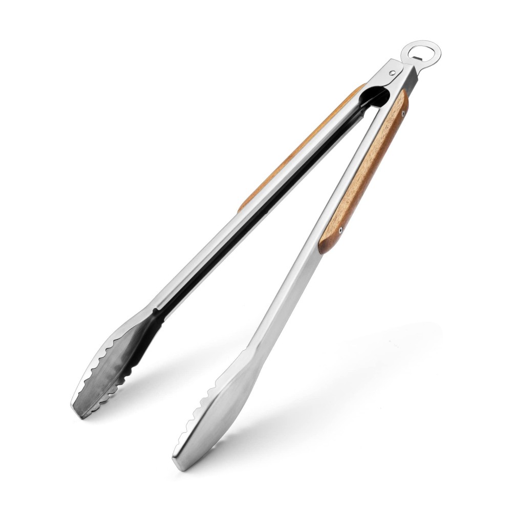 Woodhandled Grill Tongs 19550Cm Extra Long Bbq Tongs Heavy Duty Premium Stainless Steel Metal Tongs With Solid Wood Handl