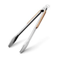 Woodhandled Grill Tongs 19550Cm Extra Long Bbq Tongs Heavy Duty Premium Stainless Steel Metal Tongs With Solid Wood Handl