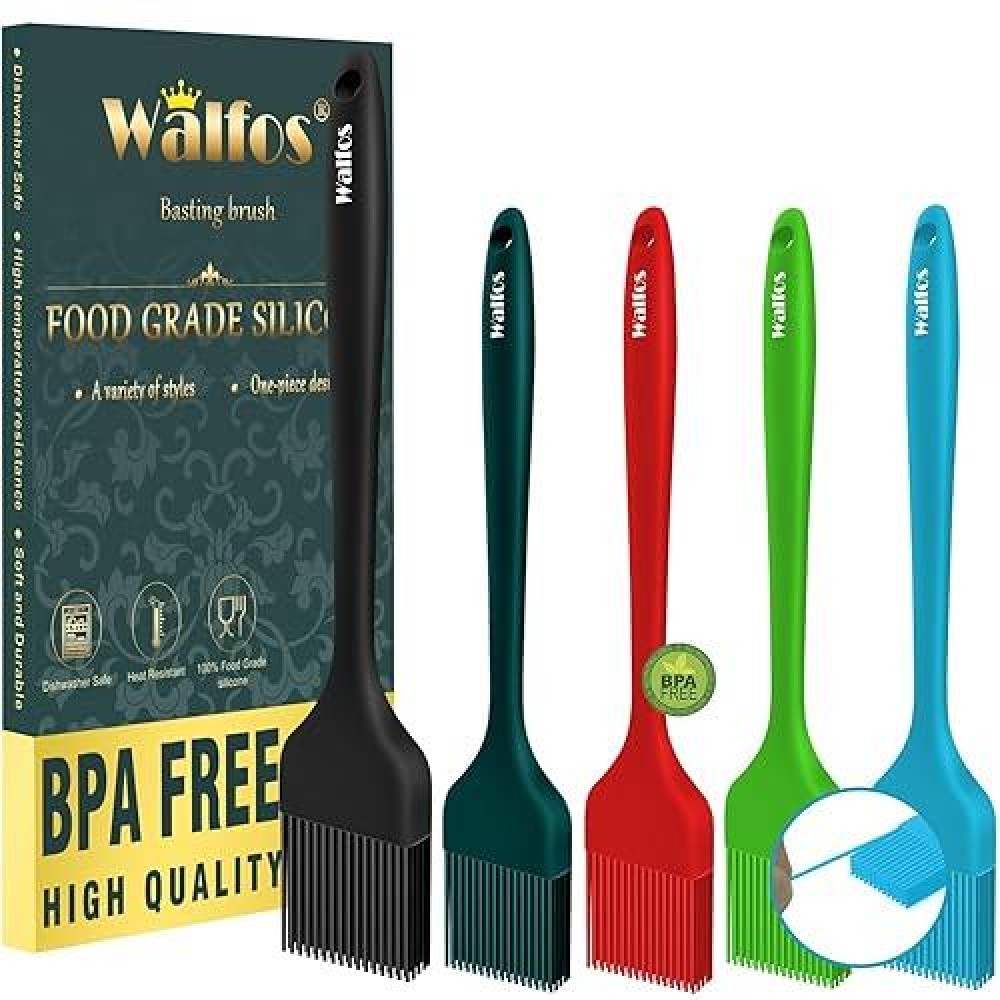 Walfos Silicone Basting Brush Set 5 Pieces Heat Resistant Pastry Brush Perfect For Baking Bbq Grill Kitchen Cooking Strong Ste