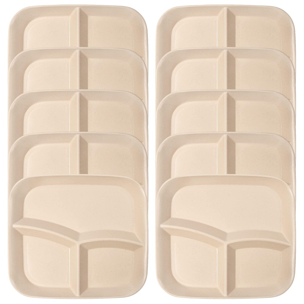 DLF. DONGLINFENG Adult Compartmentalized Dinner Plates 5-Piece Set Unbreakable Portion Control Wheat Plastic Dinner Plates (Compartmentalized Plates/Picnic Plates) 10-Inch Beige