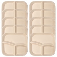 DLF. DONGLINFENG Adult Compartmentalized Dinner Plates 5-Piece Set Unbreakable Portion Control Wheat Plastic Dinner Plates (Compartmentalized Plates/Picnic Plates) 10-Inch Beige