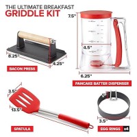 Modern Innovations Griddle Breakfast Kit Accessories - Pancake Batter Dispenser For Griddle  Cast Iron Grill Press For Bacon  4 Egg Rings/Pancake Molds And Spatula  Compatible With Blackstone Griddles