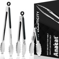 Anaeat Premium Kitchen Locking Tong Set Of 3 Heavy Duty Stainless Steel Food Tongs With Long Handle Nonslip Silicone Grip F