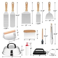 Griddle Accessories Kit Of 18  Hasteel Stainless Steel Teppanyaki Tools For Flat Top Outdoor Picnic Grilling Camping Cooking  Melting Dome  Metal Spatula  Burger Press  Easy To Clean & Screwdriver