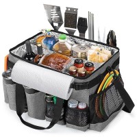 Hodrant Large Grill Utensil Caddy With Paper Towel Holder  Outdoor Picnic Bag Organizer For Bbq Supplies Tool  Tailgating Accessory Basket Camping Gear Must Haves For Cook Essentials  Gray  Bag Only