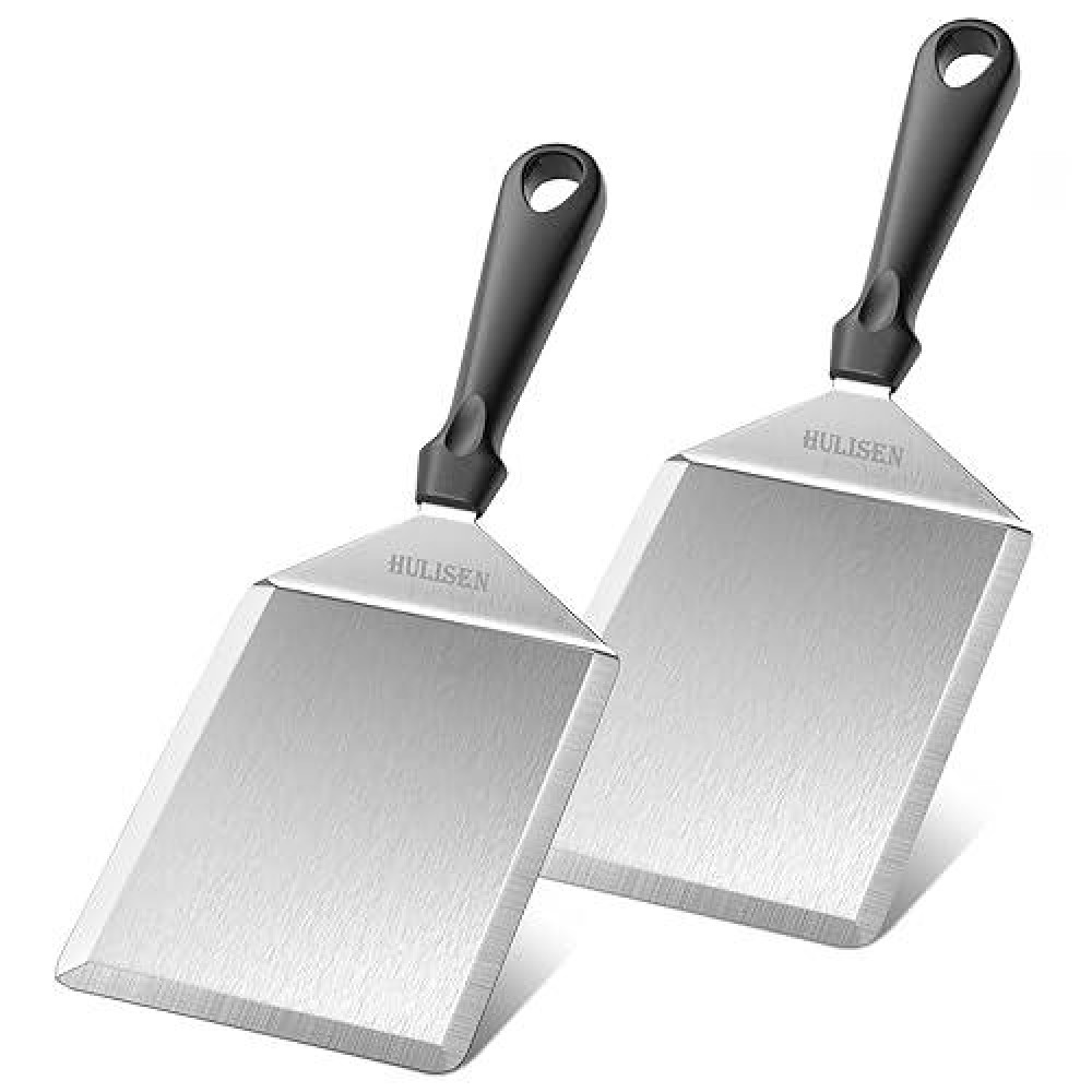 Hulisen Stainless Steel Spatula 2 Pcs 6 X 5 Inch Large Metal Spatula With Cutting Edges Griddle Spatula For Smashed Burger Es