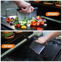 Hulisen Griddle Accessories Kit (5 Pieces)  6 X 5 Inch Stainless Steel Spatula With Cutting Edges  2 Squeeze Bottles  Chopper/Scraper  Essential Flat Top Grill Accessories For Cooking Indoor/Outdoor