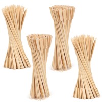 10 Inch 400 Pack Natural Bamboo Skewers Wide Flat Paddle Bamboo Wood Picks For Grilling Appetiser Fruit Cocktail Kabob Ba