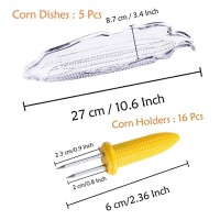 16 Pack Corn Cob Holders And 5 Pack Corn Dish Set Plastic Transparent Corn On The Cob Trays Peouwnes Stainless Steel Corn Hold