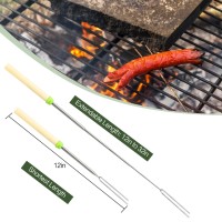 581224 Pack Marshmallow Roasting Sticks Set Extendable 32In Long Metal Barbecue Skewers With Wooden Handle For Marshmallow