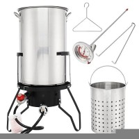 Outvita 50 Qt Turkey Deep Fryer Set  Aluminum Fish & Seafood Boiler Steamer With 54 000 Btu Propane Gas Burner Stand Injector Thermometer Hose  Ideal For For Outdoor Fry Cooking Clam Crawfish  Sliver