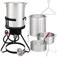 Outvita 30 Qt Turkey Deep Fryer & 10Qt Fish Fryer Kit W/Baskets Aluminum Fish & Seafood Boiler Steamer With 54 000 Btu Propane Gas Burner Stand Injector Thermometer Hose  Ideal For Outdoor Fry