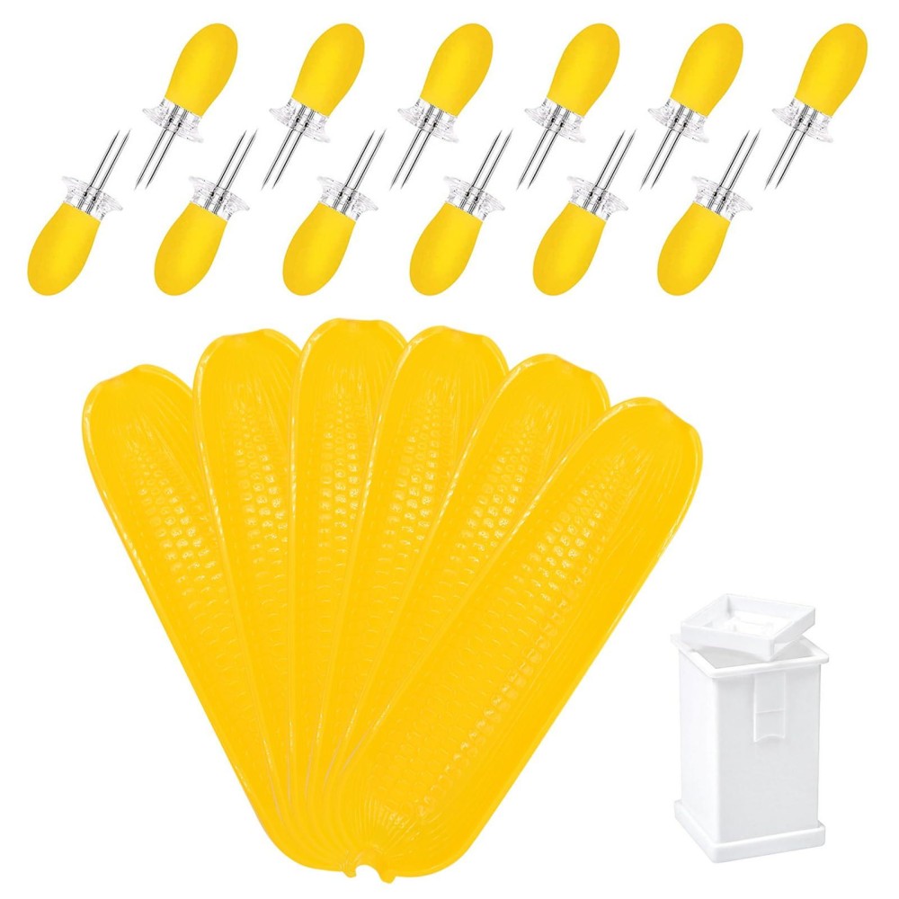 Corn Dishes And Corn Holders Set Kits Peouwnes Corn On The Cob Holders Corn Cob Holders Skewers Bbq Twin Prong Holders Includ